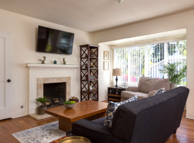 Main cottage living room with fireplace