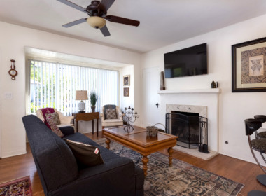 Vacation cottage living room fireplace